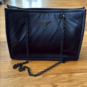 Prada Black Nylon Tessuto Two Way Chain Shopping Tote Bag